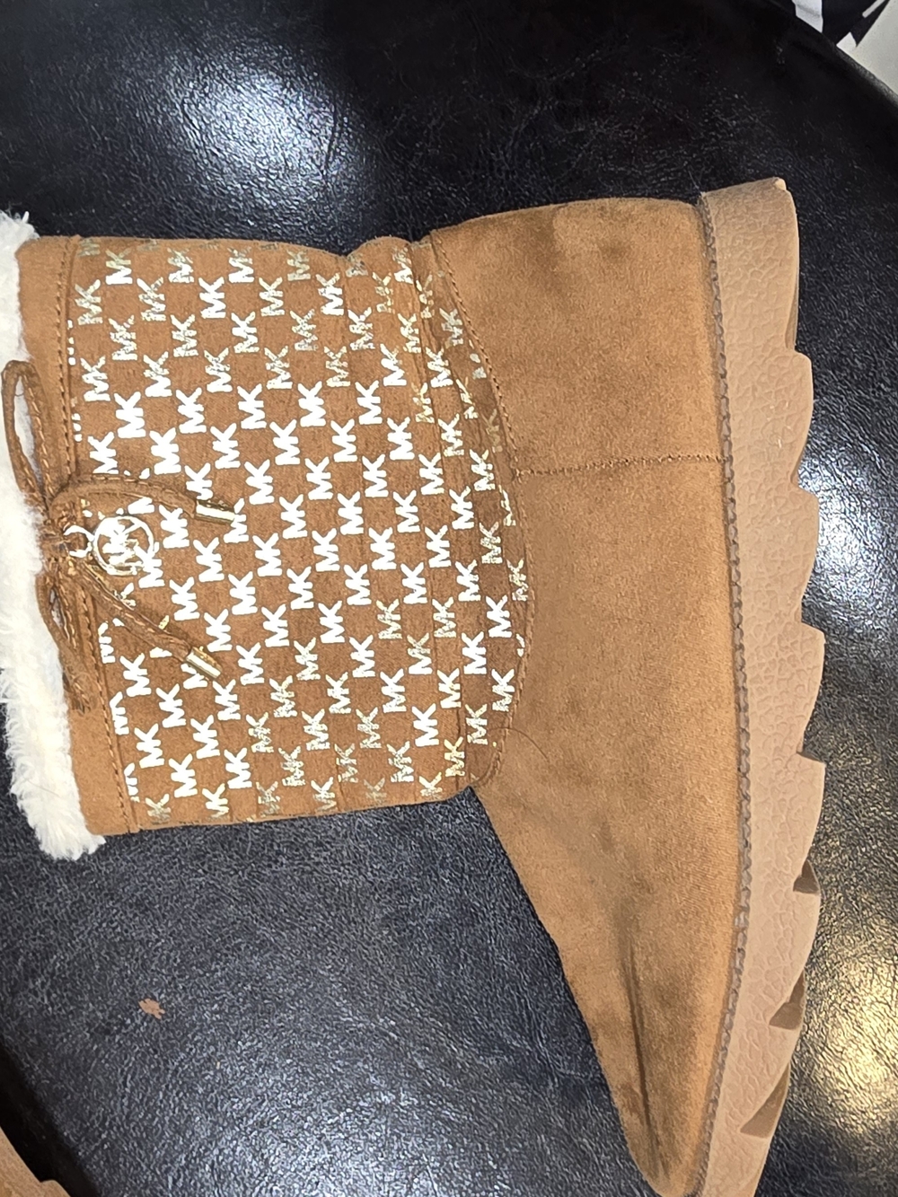 Michael Kors Brown Suede Logo-Print Shearling Bootie